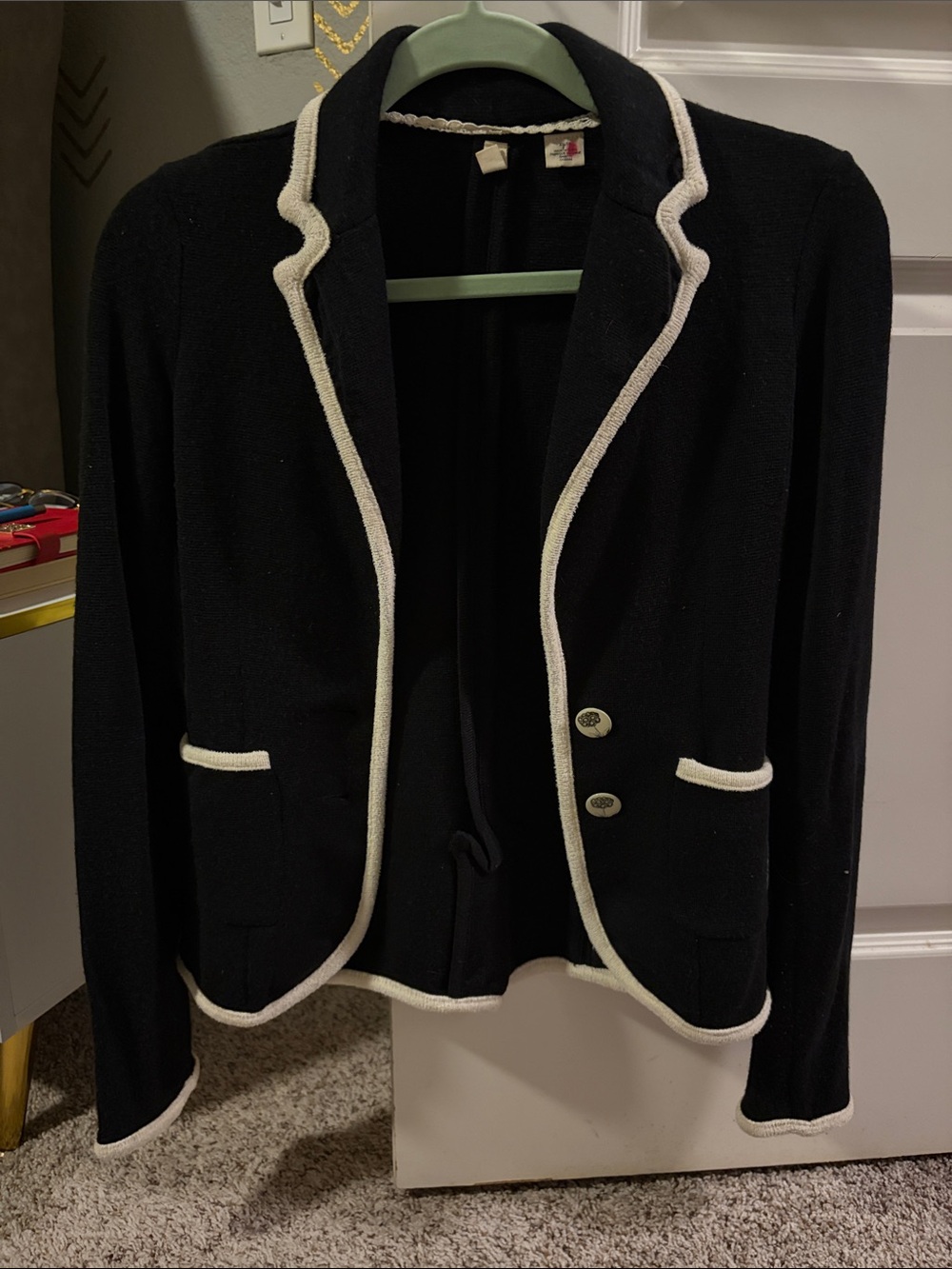 Moth Black Knit Blazer with Cream Trim